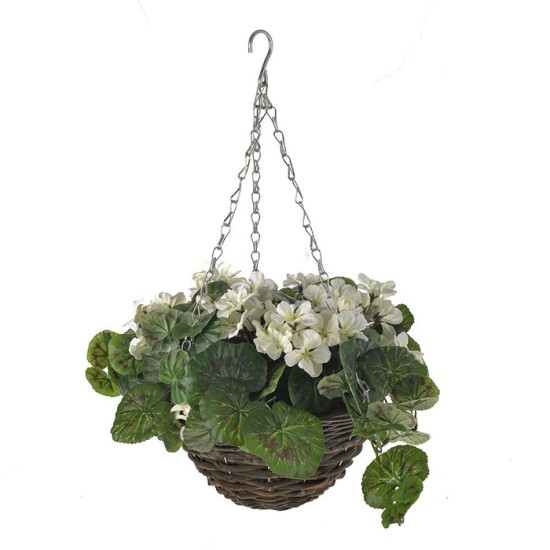 Artificial Geraniums Hanging Basket Cream Artificial Geraniums